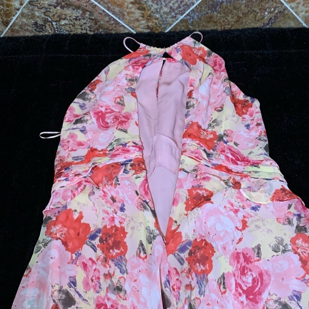 Floret Studios Floral Ruffle Waist A-line Dress in Pink Floral Size Large - Picture 16 of 16